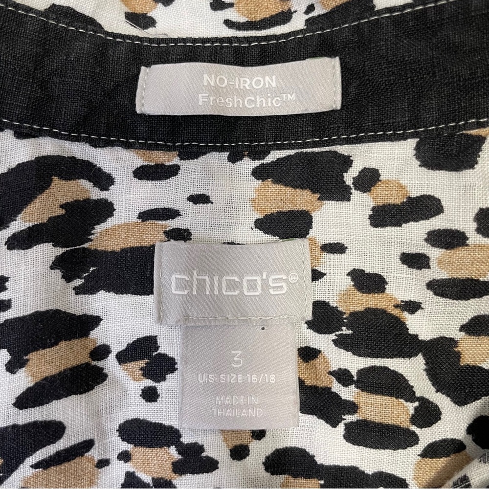 Chico's No-Iron FreshChic Linen Leopard Print Shirt Women's Sz 3 16/18 - Picture 2 of 8